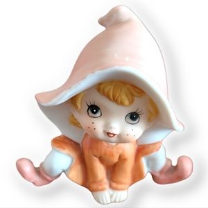 Vtg Homco Freckled Pixie Elf Gnome Fairy Garden Porcelain Figurine 5213